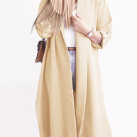 Slit Open Front Roll-Tab Sleeve Trench Coat