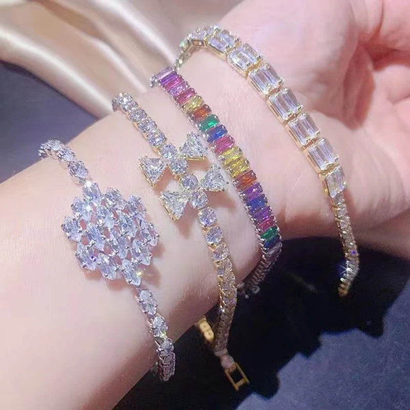 10Pcs/Lot Luxurious Zircon Copper Alloy Chain Bracelets