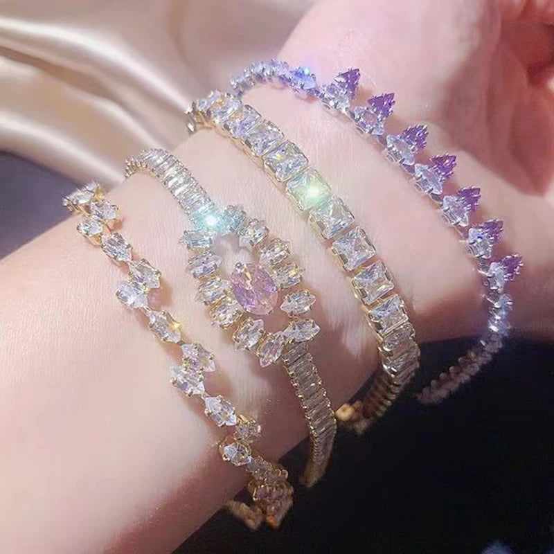 10Pcs/Lot Luxurious Zircon Copper Alloy Chain Bracelets