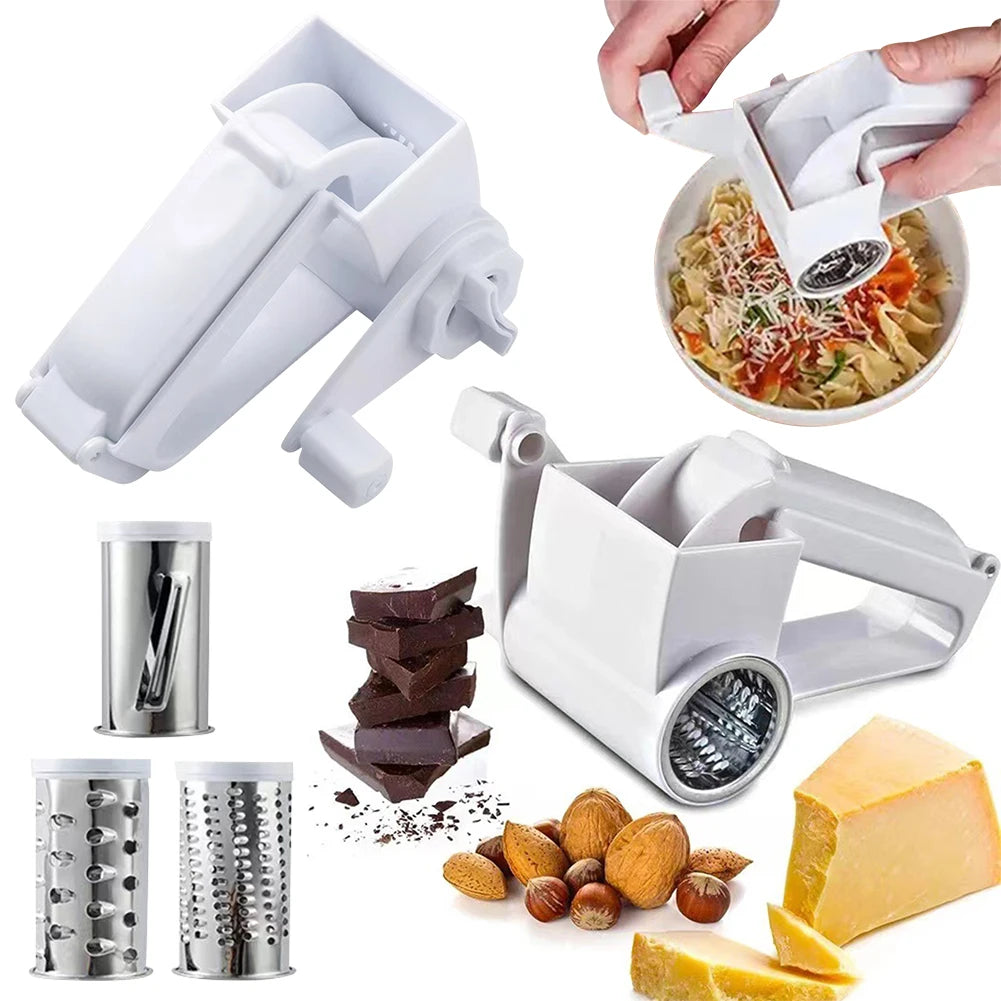 2 Stainless Steel Drums  Cheese Grater with Handle Manual