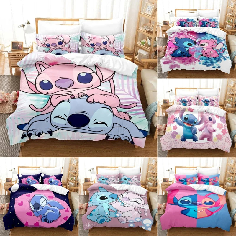 Cartoon Disney Stitch Angel Duvet Cover Set Stitch Post Quilt Cover Pillowcase Bedding Set Kids Adult Comfortable Set Twin King