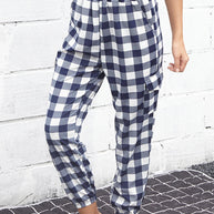 Perfee Plaid Elastic High Waist Cargo Pants