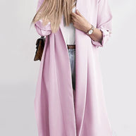 Slit Open Front Roll-Tab Sleeve Trench Coat