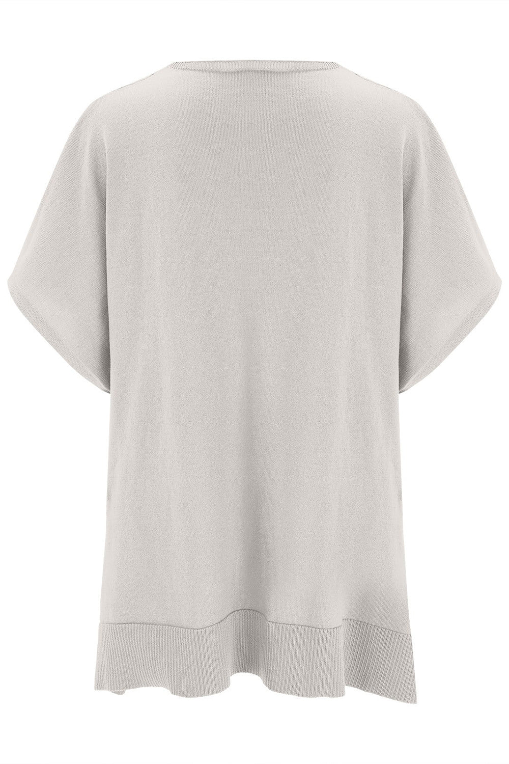 Slit V-Neck Half Sleeve Knit Top with basic style and slightly stretchy fabric.