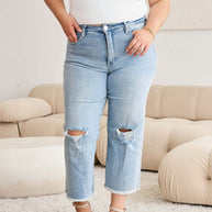 RFM Full Size Tummy Control High Waist Raw Hem Distressed Jeans