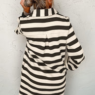 Contrast Striped Johnny Collar Long Sleeve Mini Dress