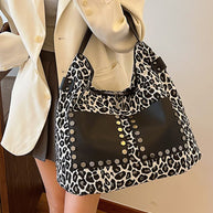 Leopard Polyester Shoulder Bag with Zippers