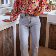 Frill Floral Button Down Long Sleeve Shirt