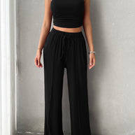 Devine Mock Neck Sleeveless Top and Drawstring Pants Set