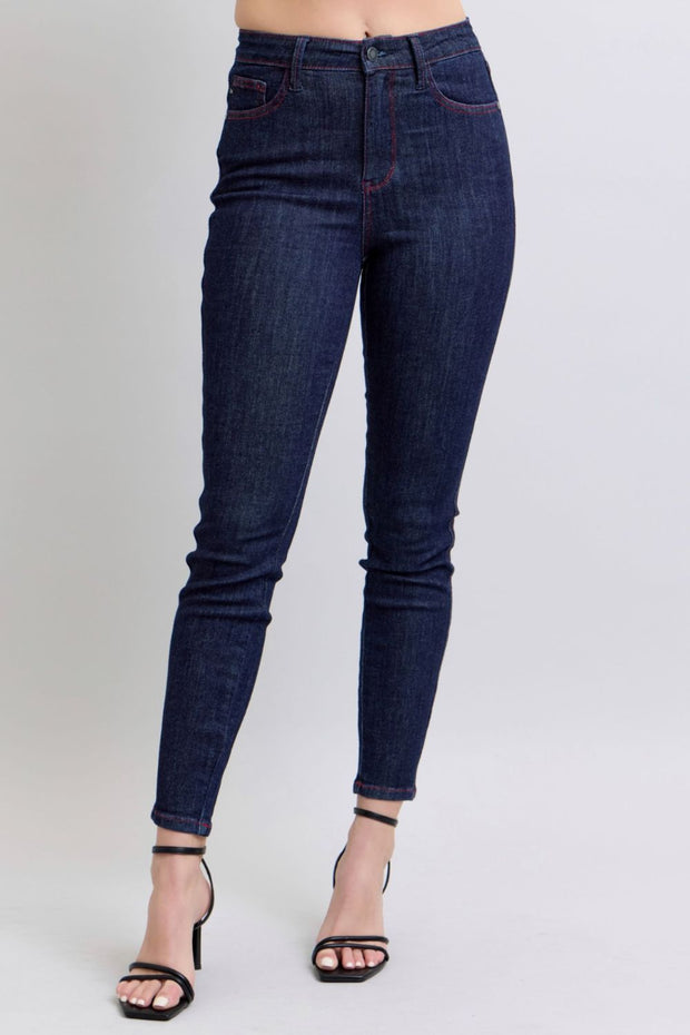 Judy Blue full-size skinny jeans with heart-shaped back pockets and high-rise fit.