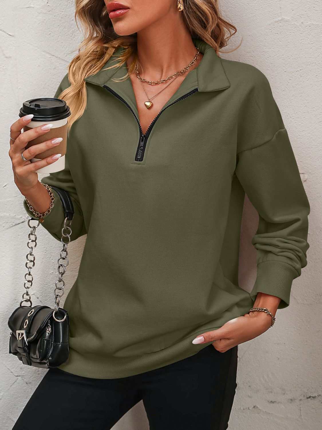 Mandy Zip-Up Dropped Shoulder Sweatshirt