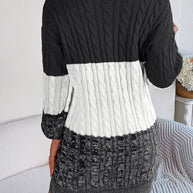 Cable-Knit Round Neck Color Block Sweater Dress