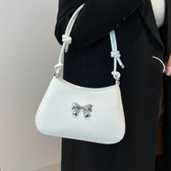 Small Bow PU Leather Knotted Strap Handbag in white with imported material.