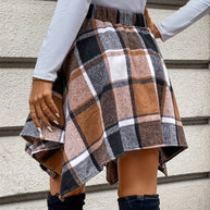 Tied Plaid Asymmetrical Hem Skirt