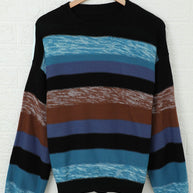 Contrast Striped Round Neck Drop Shoulder Sweater