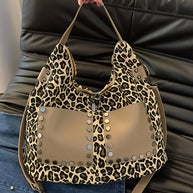 Leopard Polyester Shoulder Bag with Zippers