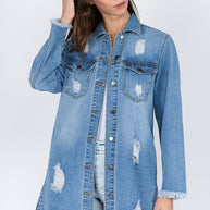 Distressed Frayed Hem Denim Jacket