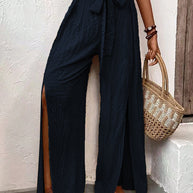 Honey Tied Slit Wide Leg Pants