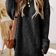 Cable-Knit Round Neck Sweater Dress