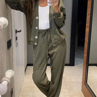 Full Size Button Up Long Sleeve Top and Pants Set