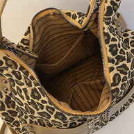 Leopard Polyester Shoulder Bag with Zippers