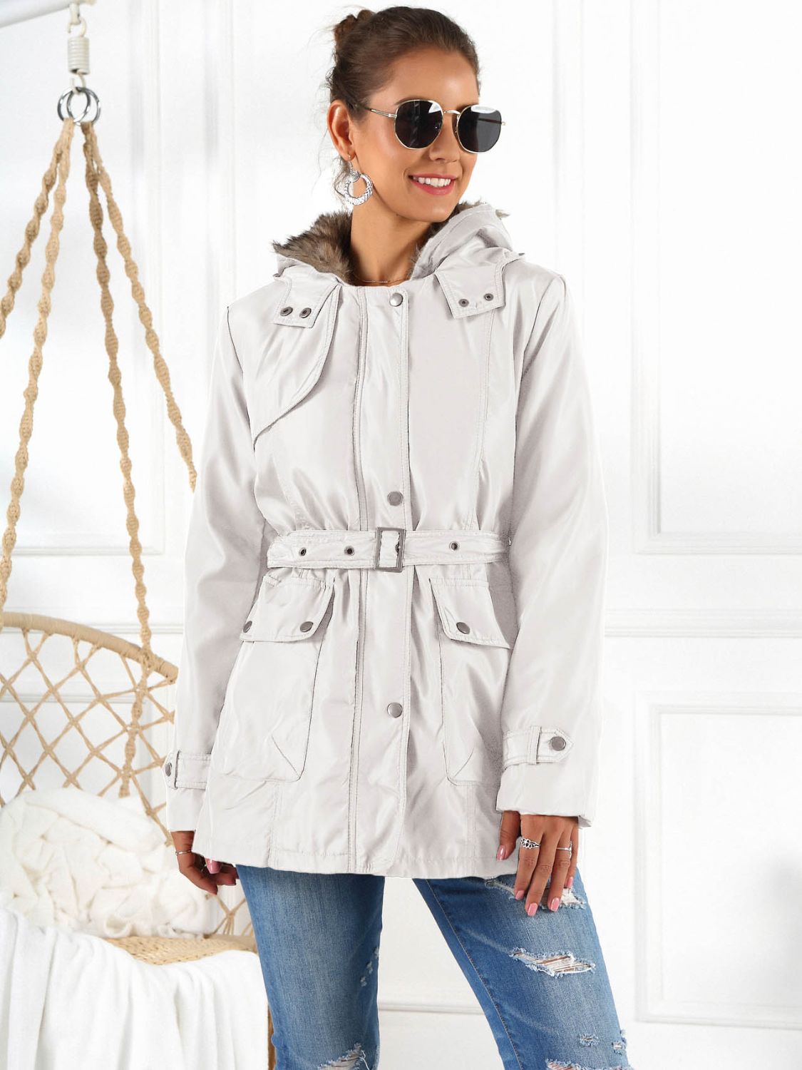 Ivy Lane full size hooded jacket with detachable liner and pockets.