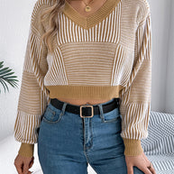 Striped V-Neck Long Sleeve Sweater