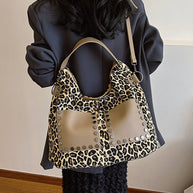 Leopard Polyester Shoulder Bag with Zippers