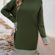 Devine Striped Mock Neck Long Sleeve Sweater Dress