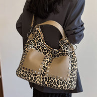 Leopard Polyester Shoulder Bag with Zippers