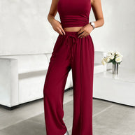 Devine Mock Neck Sleeveless Top and Drawstring Pants Set