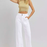 RISEN Full Size Tummy Control Double Button Wide Leg Jeans