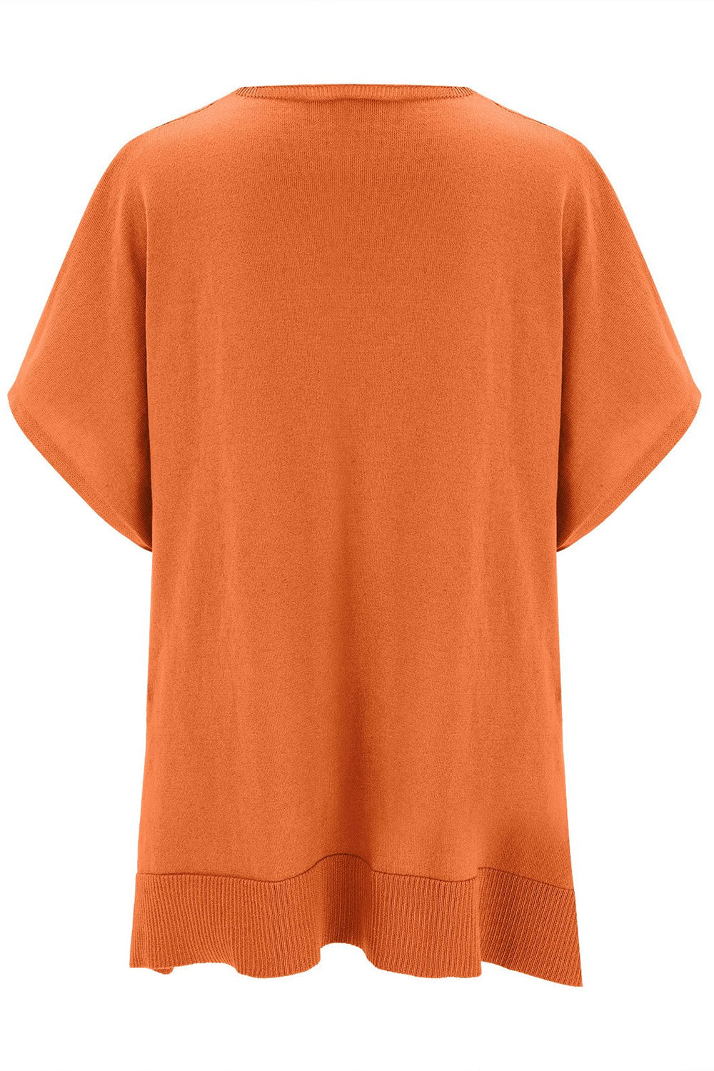 Slit V-Neck Half Sleeve Knit Top in orange, slightly stretchy fabric.