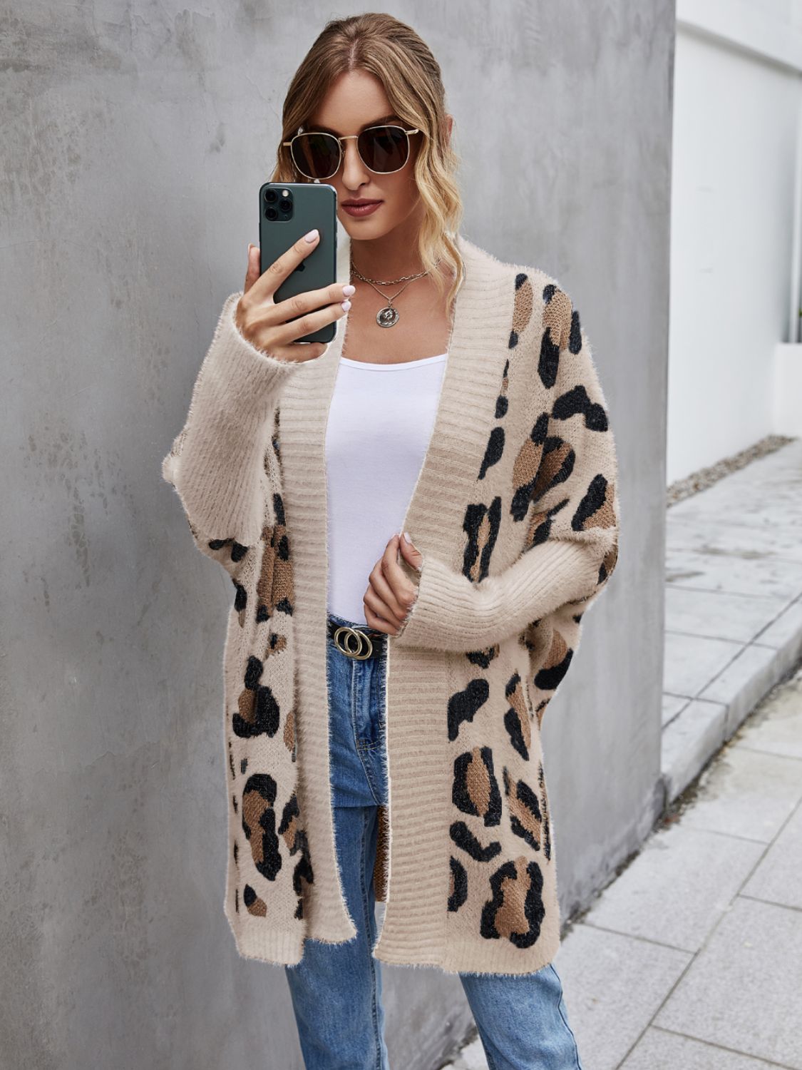 Angel Wings Leopard Pattern Fuzzy Cardigan