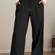 Drawstring Elastic Waist Wide Leg Pants