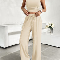 Devine Mock Neck Sleeveless Top and Drawstring Pants Set