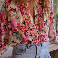 Frill Floral Button Down Long Sleeve Shirt