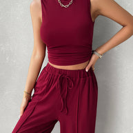 Devine Mock Neck Sleeveless Top and Drawstring Pants Set