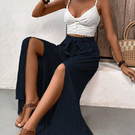 Honey Tied Slit Wide Leg Pants