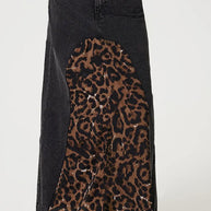 Slit Leopard Midi Denim Skirt