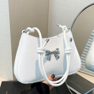 Small Bow PU Leather Knotted Strap Handbag in white