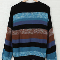 Contrast Striped Round Neck Drop Shoulder Sweater