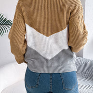 Cable-Knit Color Block Round Neck Sweater