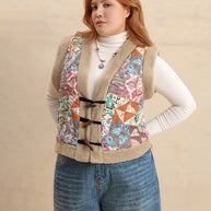 Plus Size Printed Sherpa Vest Coat