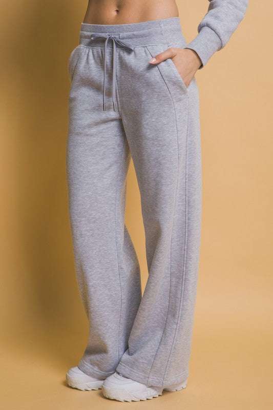 Love Tree drawstring wide leg sweatpants with pockets in gray.