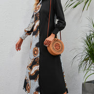 Printed Long Sleeve Collared Dress