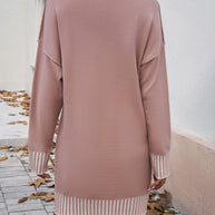 Devine Striped Mock Neck Long Sleeve Sweater Dress