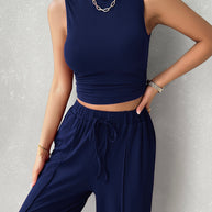 Devine Mock Neck Sleeveless Top and Drawstring Pants Set