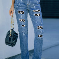 Distressed Skeleton Pattern Jeans with Pockets