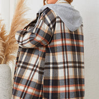 Plus Size Plaid Drop Shoulder Hooded Coat